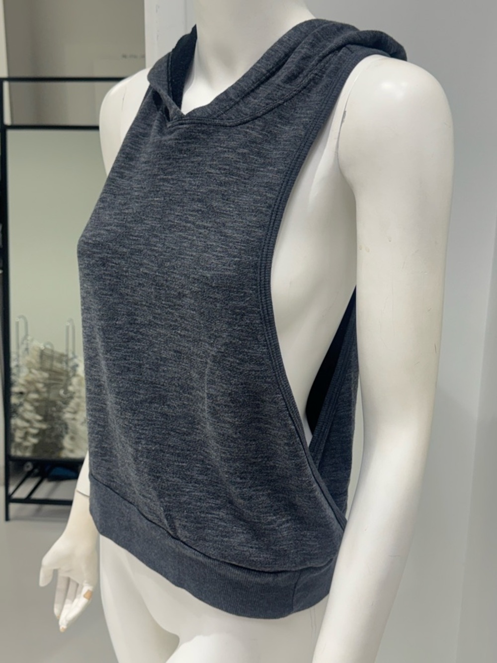 Hard Tail sleeveless hoodie with printed stars on back. Size XS. Charcoal